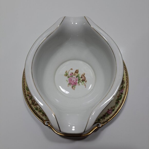 Noritake Gravy Boat & Attached Underplate Occupied Japan Floral Design Vintage - Picture 9 of 10